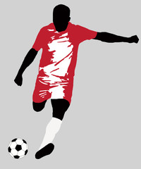 UEFA Euro 2016 vector illustration of football player run hit ball. Group F participant. Soccer team player in uniform with state national flag of Austria original colors. Flat graphic design clip art
