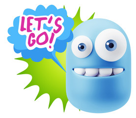 3d Rendering Smile Character Emoticon Expression saying Let'S Go