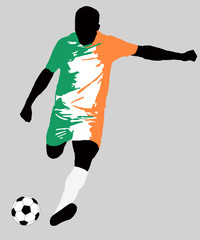 UEFA Euro 2016 vector illustration of football player run hit ball. Group E participant. Soccer team player in uniform with Republic of Ireland state flag original colors. Flat graphic design clip art