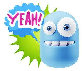 3d Illustration Laughing Character Emoji Expression saying Yeah