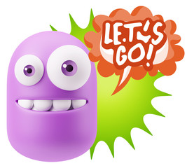 3d Rendering Smile Character Emoticon Expression saying Let'S Go