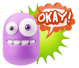 3d Illustration Laughing Character Emoji Expression saying Okay