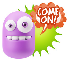 3d Illustration Laughing Character Emoji Expression saying Come