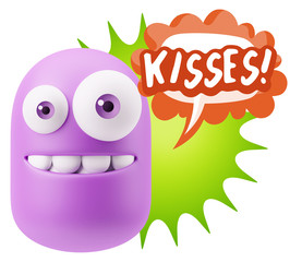 3d Rendering Smile Character Emoticon Expression saying Kisses w