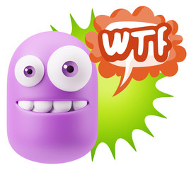 3d Rendering Smile Character Emoticon Expression saying WTF with