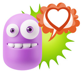 3d Rendering Smile Character Emoticon Expressing Love with a Hea