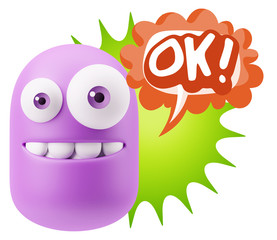 3d Rendering Smile Character Emoticon Expression saying Ok with