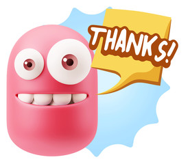 3d Rendering Smile Character Emoticon Expression saying Thanks w
