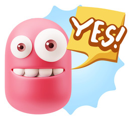 3d Rendering Smile Character Emoticon Expression saying Yes with
