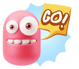 3d Rendering Smile Character Emoticon Expression saying Go with