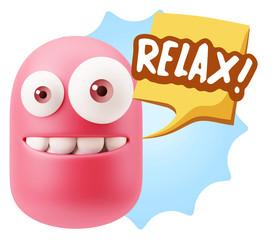 3d Rendering Smile Character Emoticon Expression saying Relax wi