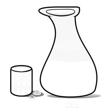 Botella de leche con vaso de leche terrones de az&uacute;car y pastelitos.