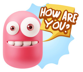 3d Rendering Smile Character Emoticon Expression saying How Are