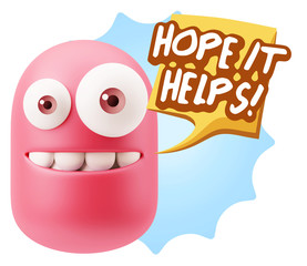 3d Illustration Laughing Character Emoji Expression saying Hope