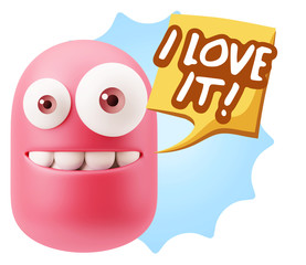3d Rendering Smile Character Emoticon Expression saying I Love I