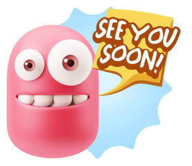 3d Rendering Smile Character Emoticon Expression saying See You