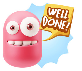 3d Rendering Smile Character Emoticon Expression saying Well Don