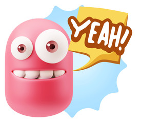 3d Illustration Laughing Character Emoji Expression saying Yeah