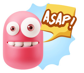 3d Illustration Laughing Character Emoji Expression saying Asap