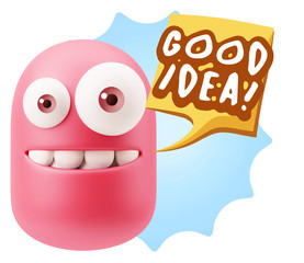 3d Rendering Smile Character Emoticon Expression saying Good Ide
