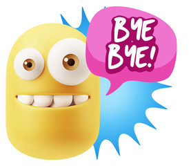 3d Rendering Smile Character Emoticon Expression saying Bye Bye
