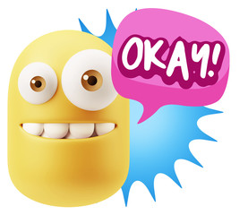 3d Illustration Laughing Character Emoji Expression saying Okay