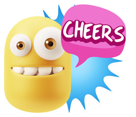 3d Rendering Smile Character Emoticon Expression saying Cheers w