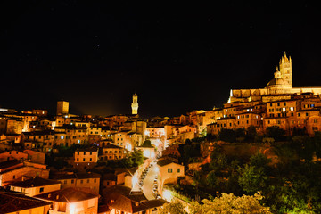 Fototapeta na wymiar A night view of the historic center of Siena in Tuscany