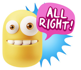 3d Rendering Smile Character Emoticon Expression saying All Righ