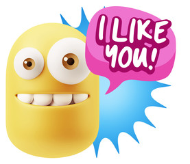 3d Illustration Laughing Character Emoji Expression saying I Lik
