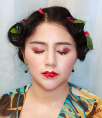 Asian girls are making up face feature