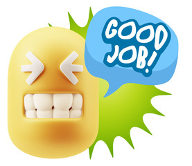 3d Rendering Smile Character Emoticon Expression saying Good Job