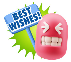 3d Rendering Smile Character Emoticon Expression saying Best Wis - obrazy, fototapety, plakaty