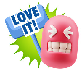 3d Rendering Smile Character Emoticon Expression saying I Love I