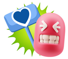3d Rendering Smile Character Emoticon Expressing Love with a Hea