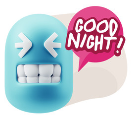 3d Rendering Smile Character Emoticon Expression saying Good Nig