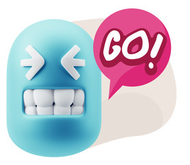 3d Rendering Smile Character Emoticon Expression saying Go with