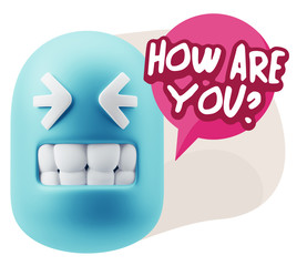 3d Rendering Smile Character Emoticon Expression saying How Are