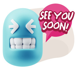 3d Rendering Smile Character Emoticon Expression saying See You