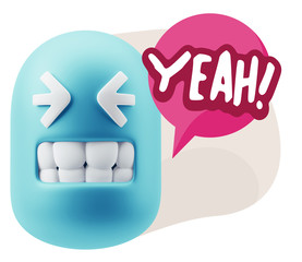 3d Illustration Laughing Character Emoji Expression saying Yeah