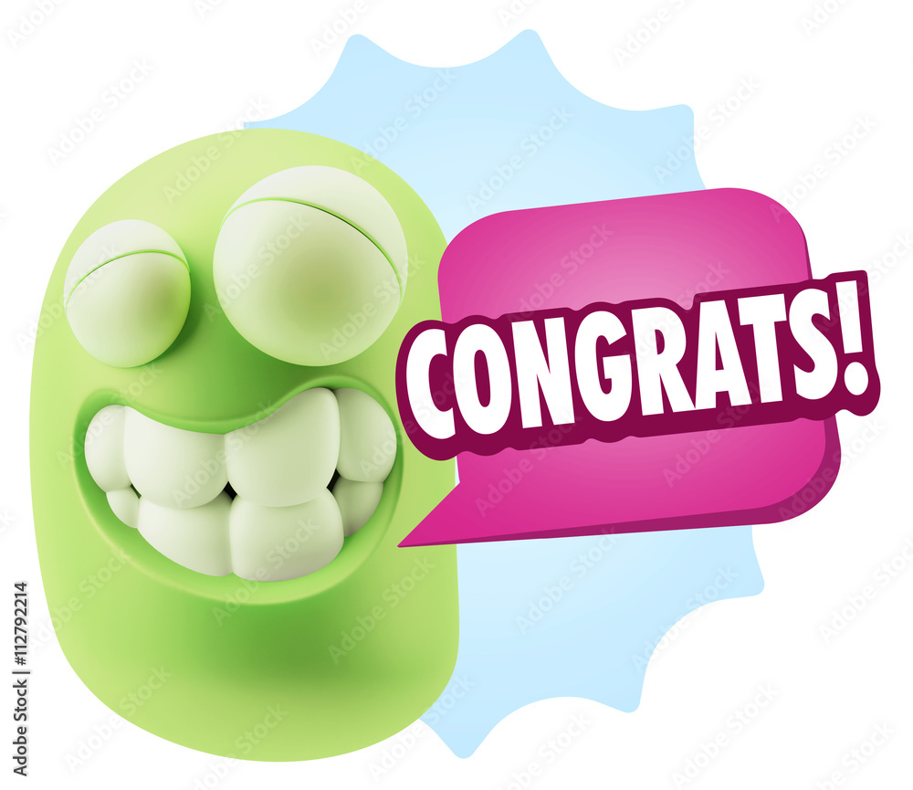 Poster 3d rendering smile character emoticon expression saying congrats