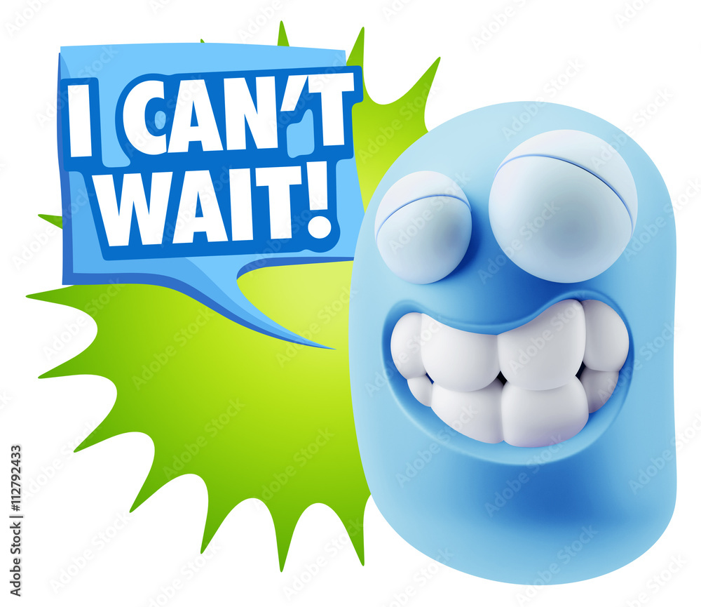 Poster 3d rendering smile character emoticon expression saying i can't