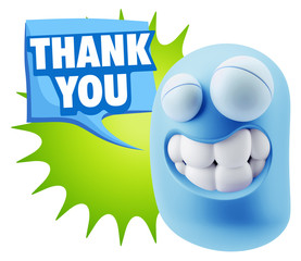 3d Illustration Laughing Character Emoji Expression saying Thank