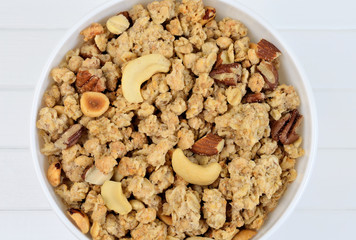 Muesli in ceramic bowl