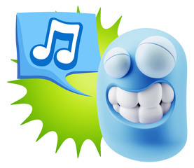 3d Rendering Smile Character Emoticon Expression saying Music No