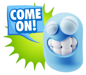 3d Illustration Laughing Character Emoji Expression saying Come