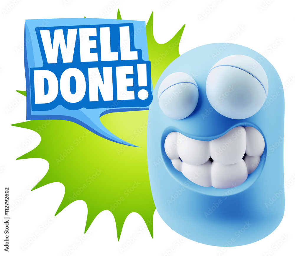 Poster 3d rendering smile character emoticon expression saying well don
