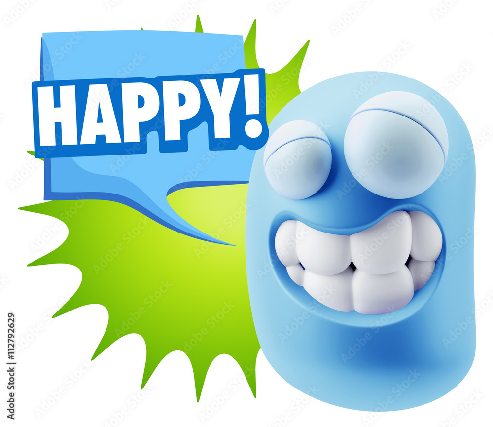 Aufkleber 3d rendering smile character emoticon expression saying happy wi