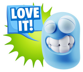 3d Rendering Smile Character Emoticon Expression saying I Love I