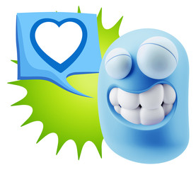 3d Rendering Smile Character Emoticon Expressing Love with a Hea